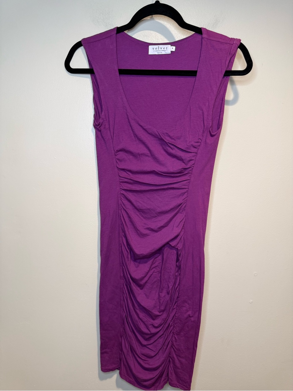 Velvet by Graham & Spencer ruched dress plum purple MADE IN USA